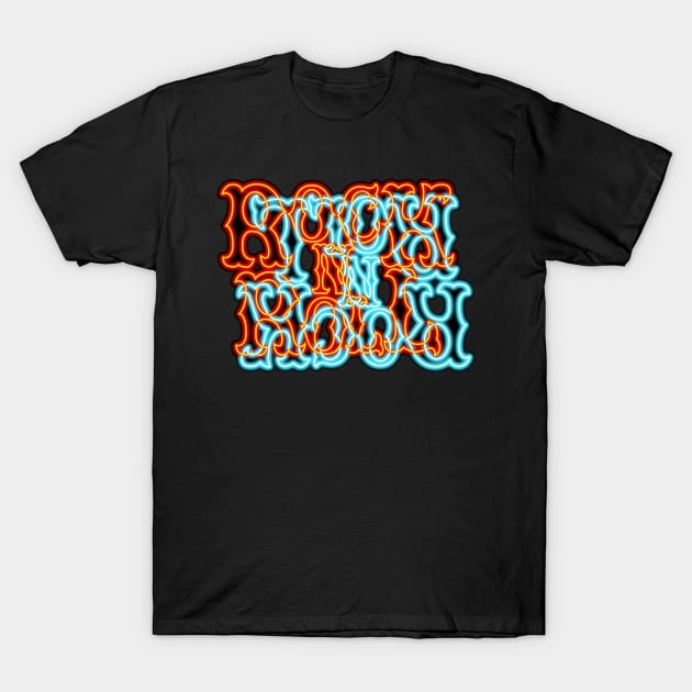 Glowing Neon Fire and Ice RocK n RolL Anagram T-Shirt by gkillerb